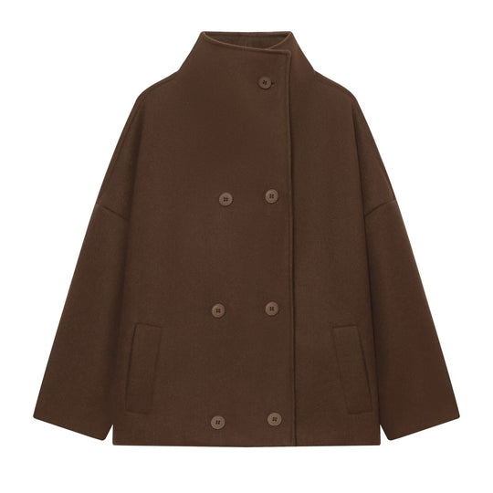 Damen Kurzes Cape-Mantel aus Wollmix mit hohem Stehkragen und doppelreihiger Knopfleiste Nord Taschen