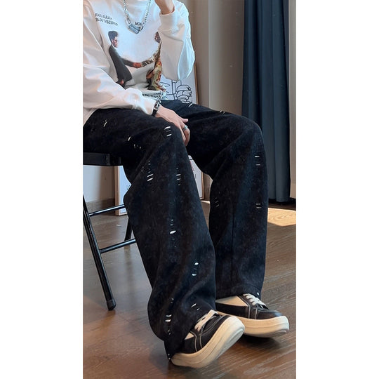 Herren Oversized Cordhose mit Distressed‑Details, weitem Bein und Tunnelzug Nord Taschen