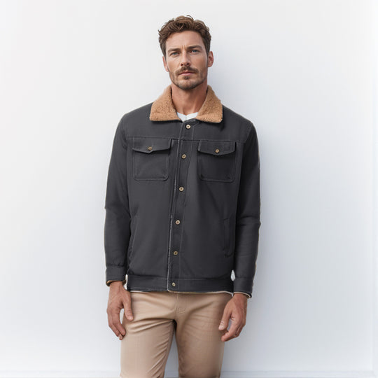 Herren Workwear-Jacke mit Teddykragen und Druckknopfleiste Nord Taschen