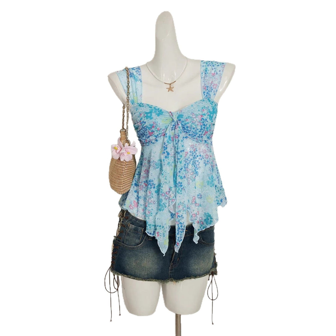 Damen charmante Bluse mit auffälligem V-Ausschnitt und verspieltem Design