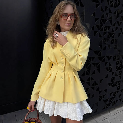 Damen Taillierter Blazer mit Kellerfalten und schwingendem Peplum Nord Taschen