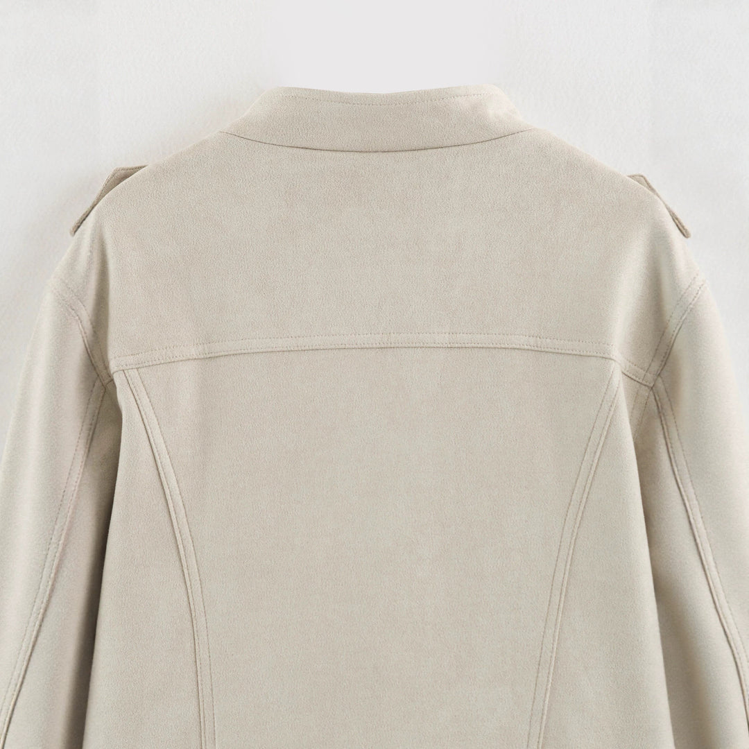 Damen Kurze Military-Jacke mit Zierknopfleiste und Stehkragen Nord Taschen