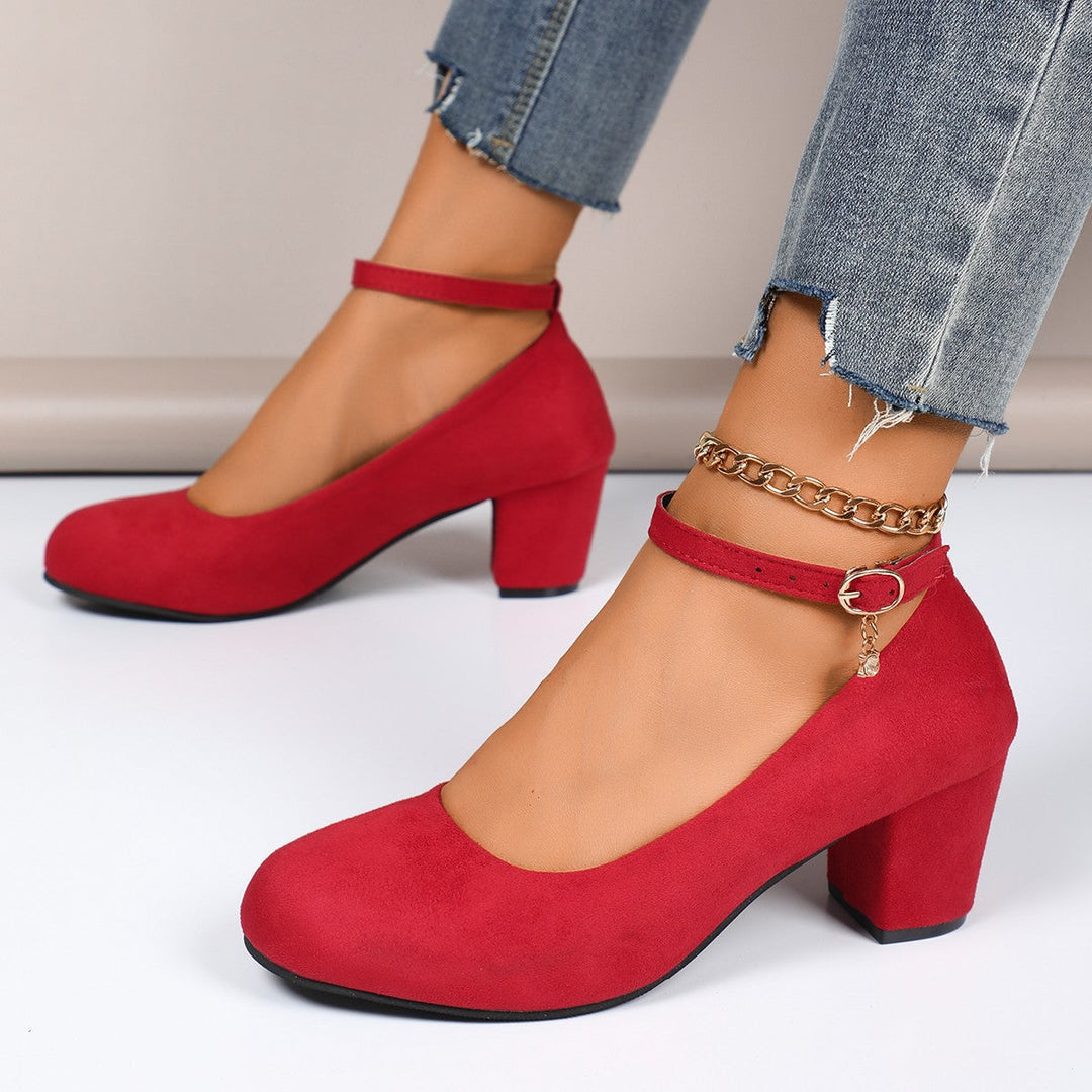 Damen nan elegante Riemchenpumps mit verstellbarem Knöchelriemen und breitem Blockabsatz