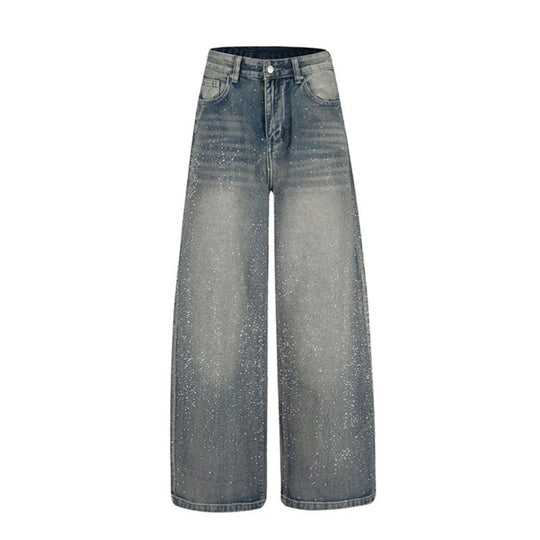 Damen Weite hochgeschnittene Palazzo-Jeans mit Glitzereffekt und Used-Waschung Nord Taschen