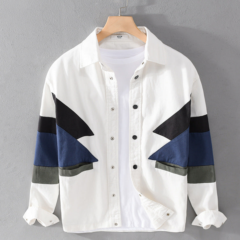 Herren Baumwoll-Overshirt im Layering-Stil mit geometrischen Colorblock-Einsätzen und Druckknopf-Leiste Nord Taschen