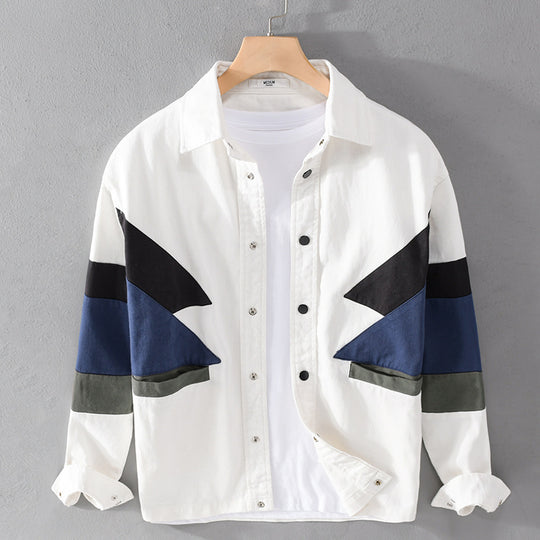 Herren Baumwoll-Overshirt im Layering-Stil mit geometrischen Colorblock-Einsätzen und Druckknopf-Leiste Nord Taschen