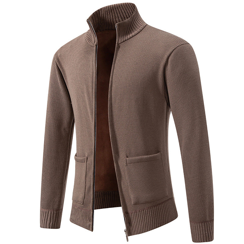 Herren feinstrukturierter Reißverschluss-Strickcardigan mit Stehkragen und aufgesetzten Taschen Nord Taschen