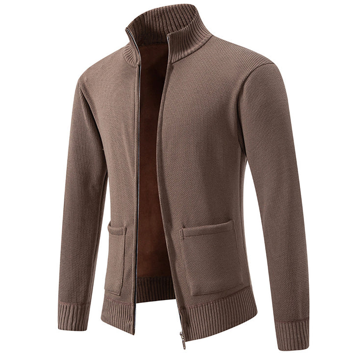Herren feinstrukturierter Reißverschluss-Strickcardigan mit Stehkragen und aufgesetzten Taschen Nord Taschen