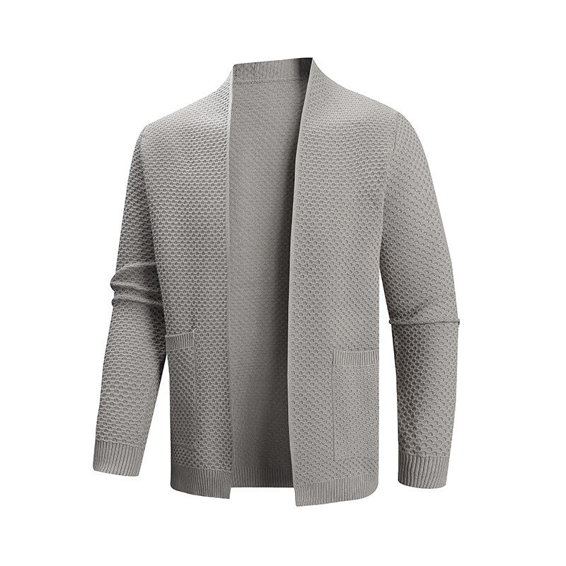 Herren offener Waffelstrick-Cardigan mit Schalkragen, aufgesetzten Taschen und gerippten Bündchen Nord Taschen