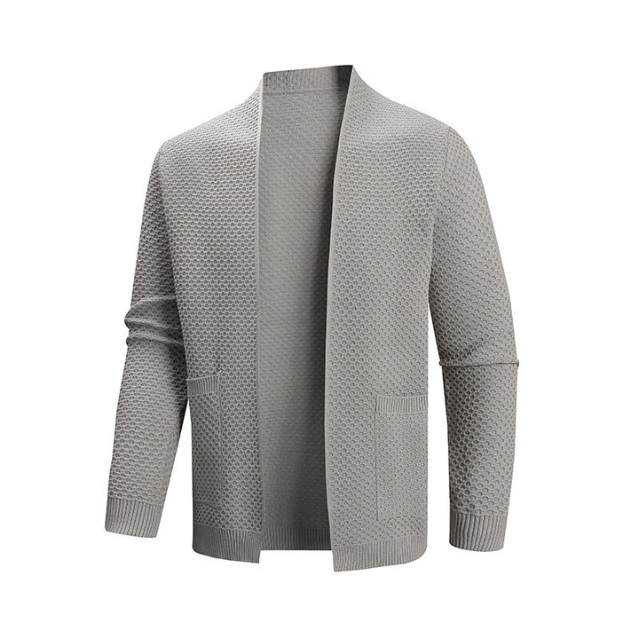 Herren offener Waffelstrick-Cardigan mit Schalkragen, aufgesetzten Taschen und gerippten Bündchen Nord Taschen