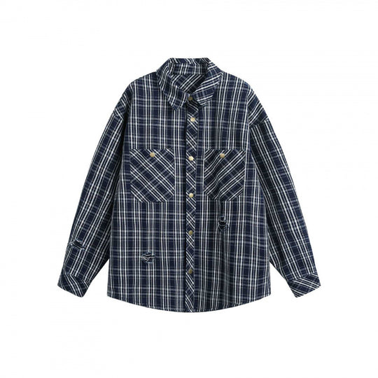 Unisex Boxy-Hemdjacke im karierten Flanell-Look mit aufgesetzten Brusttaschen und Used-Details Nord Taschen