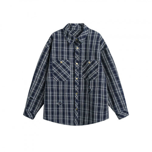 Unisex Boxy-Hemdjacke im karierten Flanell-Look mit aufgesetzten Brusttaschen und Used-Details Nord Taschen