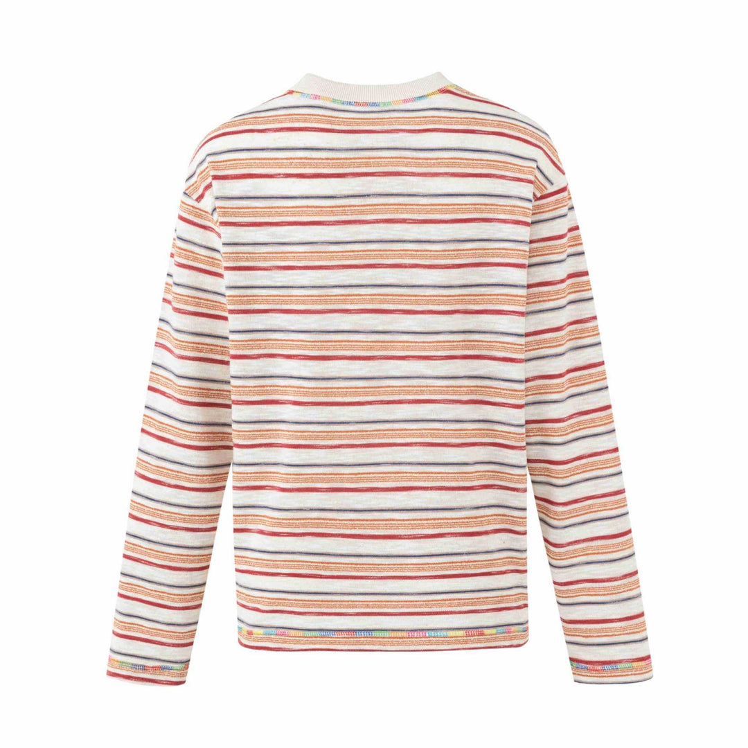 Damen Leichtes gestreiftes Langarm-Strickshirt mit Rundhalsausschnitt Nord Taschen