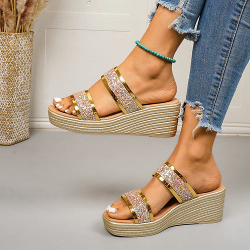 Damen Wedge-Sandalen mit funkelndem Glitter-Design und elegantem Riemensystem Nord Taschen