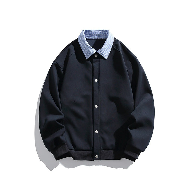 Herren Boxy Bomberjacke mit Kontrasthemdkragen, Druckknopffront & geripptem Saum Nord Taschen