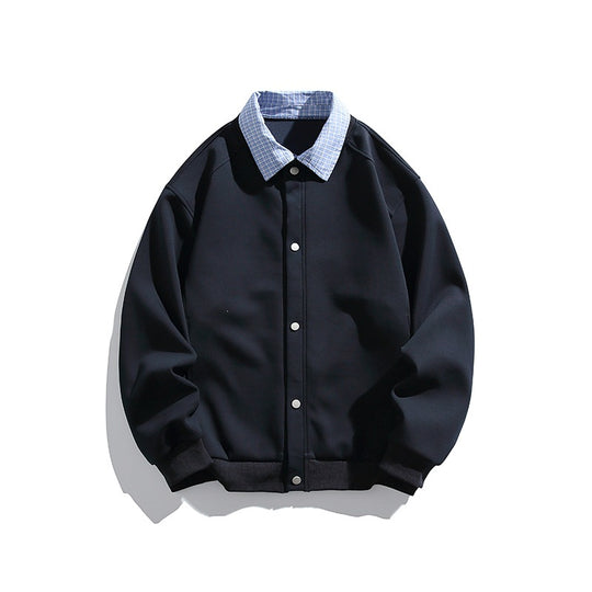 Herren Boxy Bomberjacke mit Kontrasthemdkragen, Druckknopffront & geripptem Saum Nord Taschen
