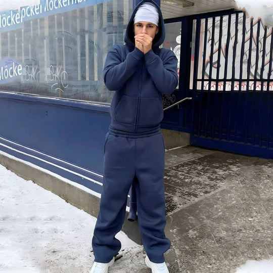 Herren nan Oversize Zip-Hoodie und Relaxed Sweatpants Set Nord Taschen