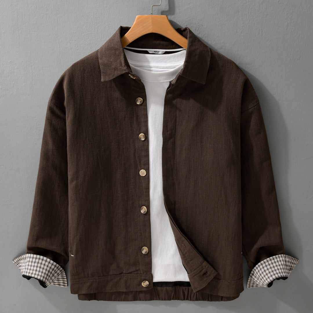Herren Leichte Leinen-Überhemd-Jacke mit Hemdkragen und verdeckter Knopfleiste Nord Taschen