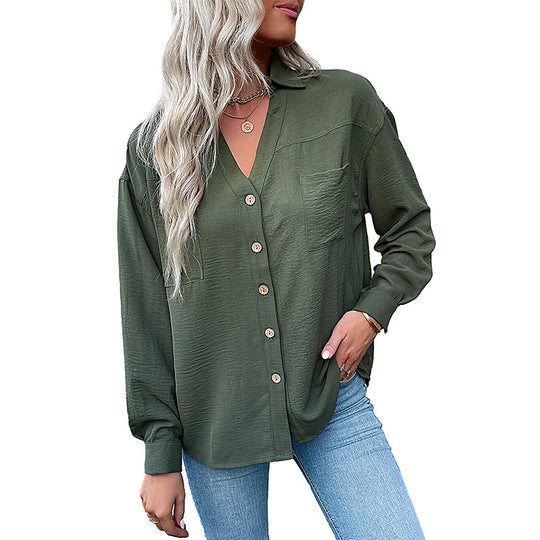 Damen Leichte V-Ausschnitt Bluse mit Knopfdetails Nord Taschen