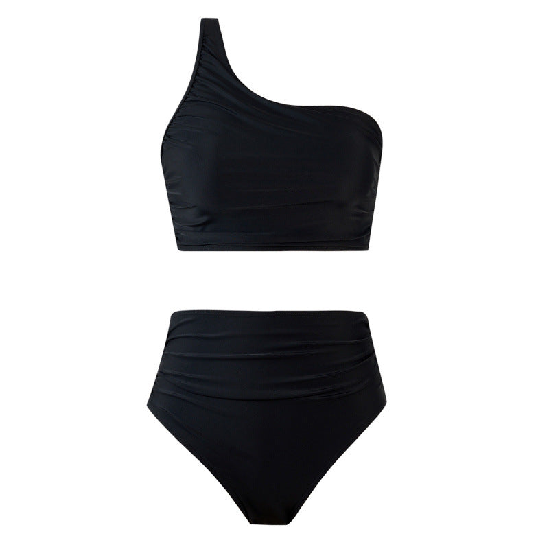 Damen Bikini-Set mit elegantem asymmetrischen Oberteil und hohem Taillenslip