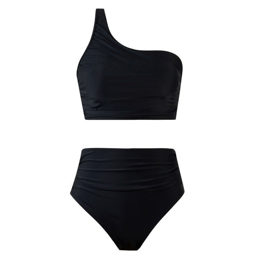 Damen Bikini-Set mit elegantem asymmetrischen Oberteil und hohem Taillenslip