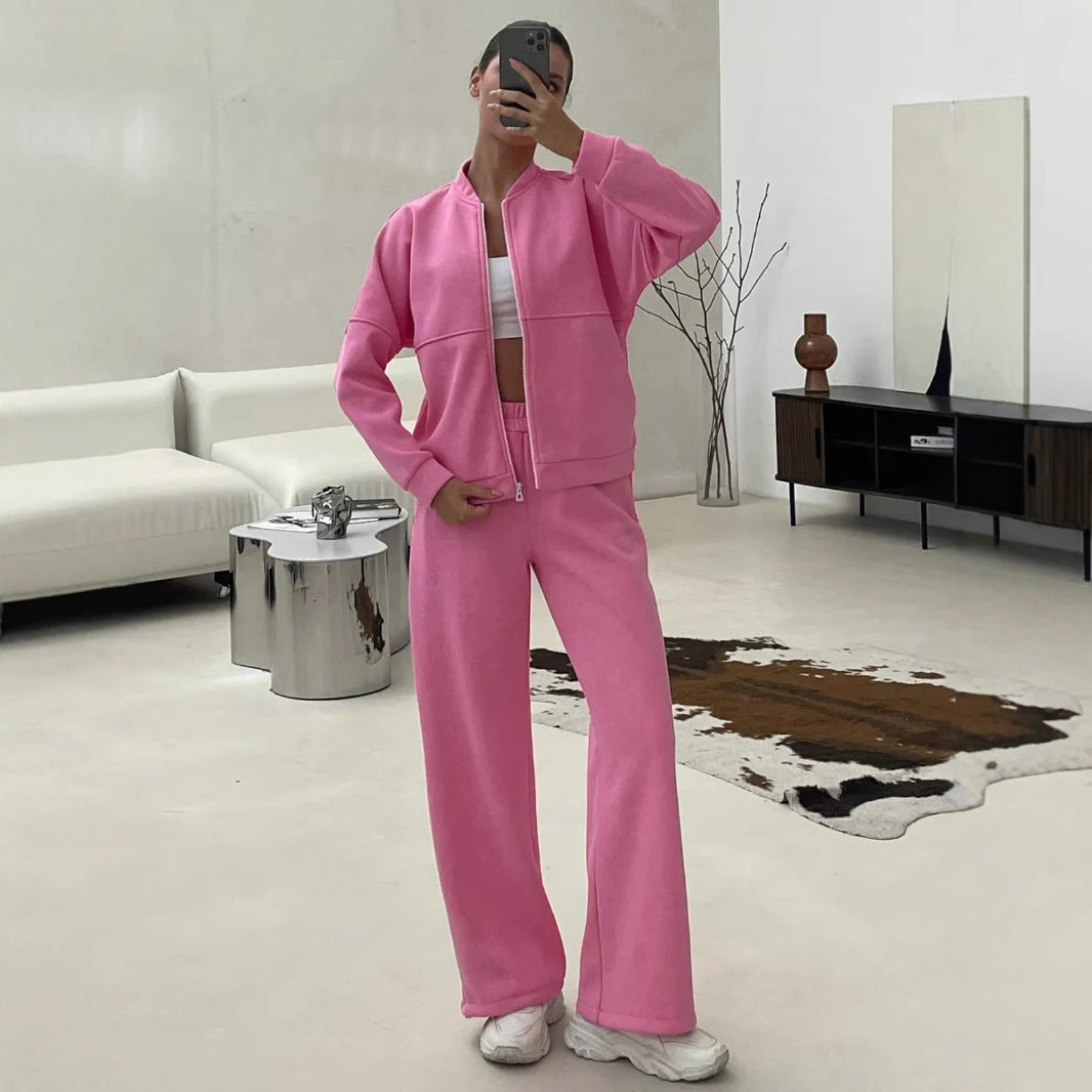 Damen lässiges Zip-Lounge-Set mit Stehkragen und weitem Highwaist-Joggpant Nord Taschen