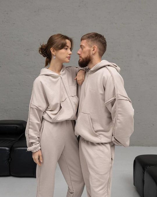 Unisex Oversize Hoodie-Set aus weichem Fleece mit Reißverschluss und Jogginghose Nord Taschen