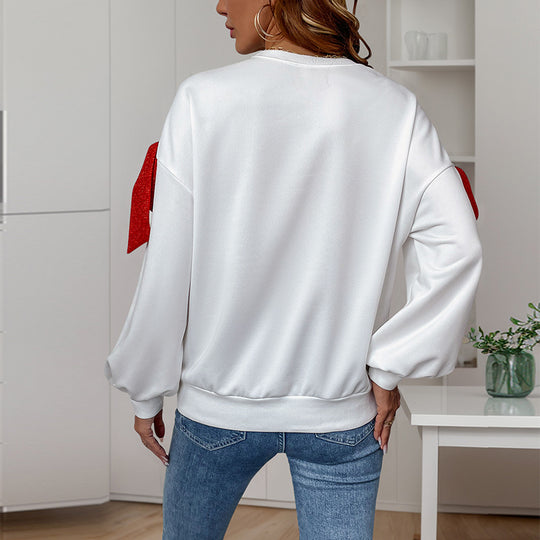 Damen Oversize-Sweatshirt mit dekorativen Schleifen an den Ärmeln Nord Taschen