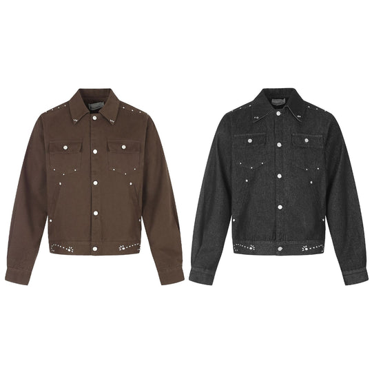Damen Kurz geschnittene Western-inspirierte Blousonjacke mit Nietenapplikation Nord Taschen
