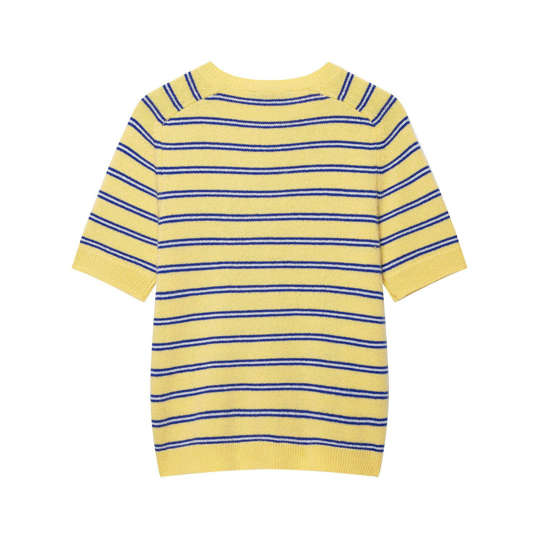 Damen Gestreiftes Kurzarm‑Feinstrickshirt mit Rundhals Nord Taschen