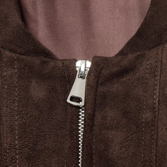 Damen Kurzer Wildlederoptik-Bomber mit Reißverschluss und aufgesetzten Taschen Nord Taschen