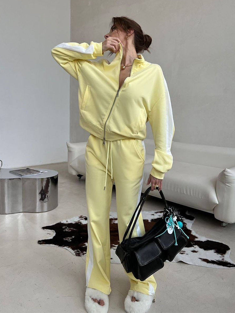 Damen weites Zip-Sweatset mit Kapuze, hohen Bund und seitlichem Kontraststreifen Nord Taschen