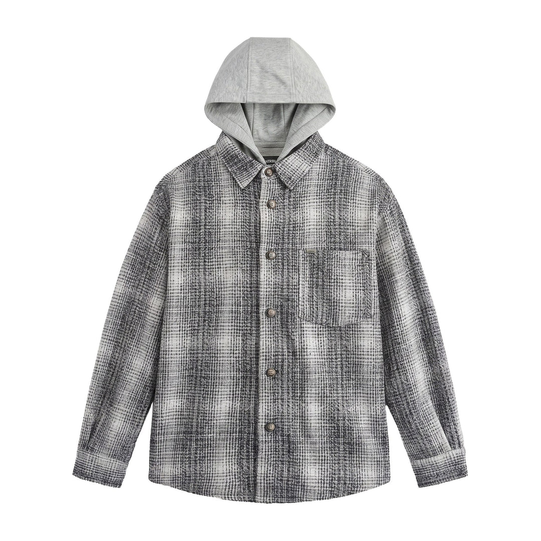 Herren Kapuzen-Overshirt im Wollmix mit Karomuster und aufgesetzter Brusttasche Nord Taschen