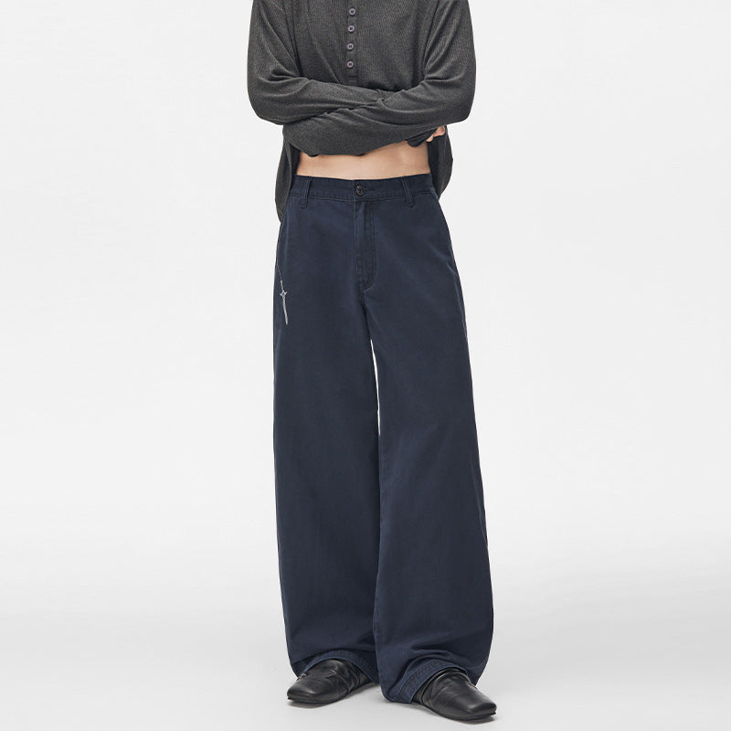 Herren Extraweite Baumwoll‑Twill Baggyhose mit tiefem Schritt und Karabineranhänger Nord Taschen