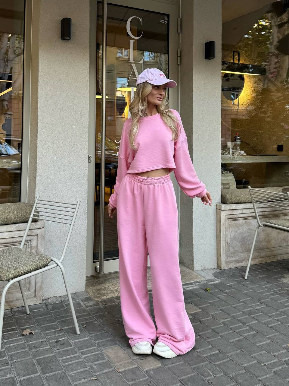 Damen Relaxed-Zweiteiler mit cropped Rundhals-Sweatshirt und extraweiter High-Waist Palazzo-Jogginghose Nord Taschen