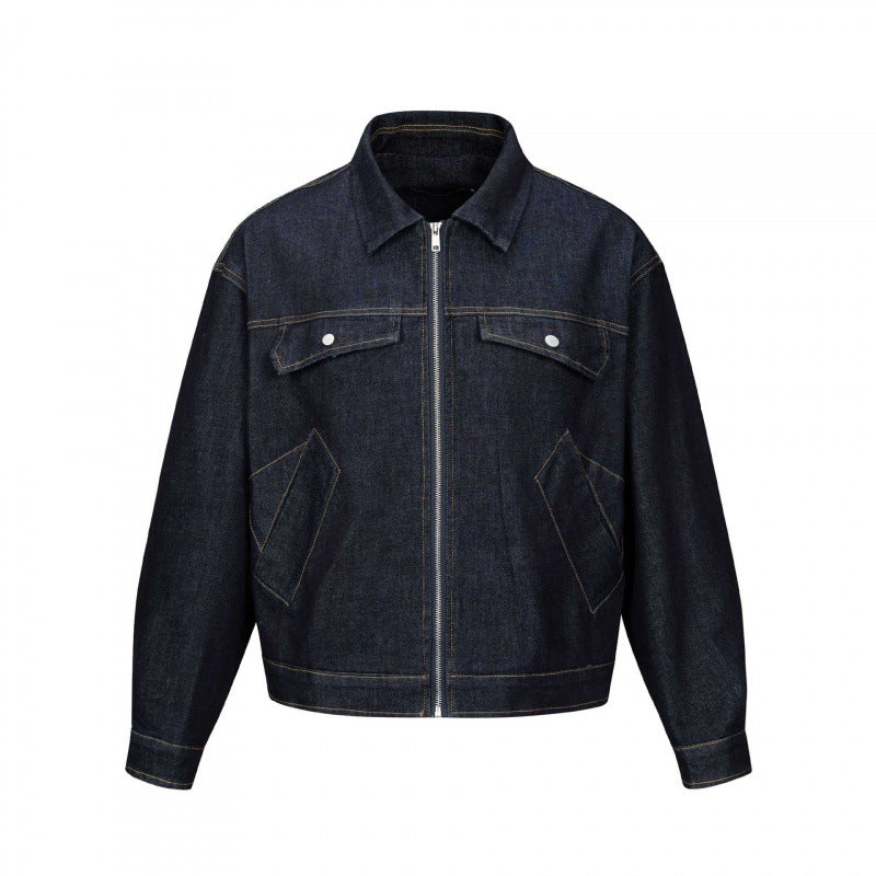 Unisex Kurz geschnittene kastige Denim-Zipjacke im Worker‑Look mit schrägen Eingrifftaschen Nord Taschen