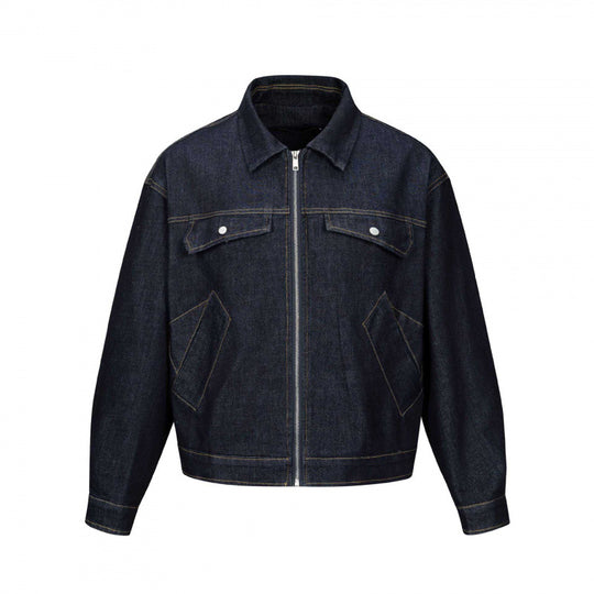 Unisex Kurz geschnittene kastige Denim-Zipjacke im Worker‑Look mit schrägen Eingrifftaschen Nord Taschen