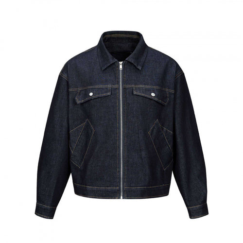 Unisex Kurz geschnittene kastige Denim-Zipjacke im Worker‑Look mit schrägen Eingrifftaschen Nord Taschen