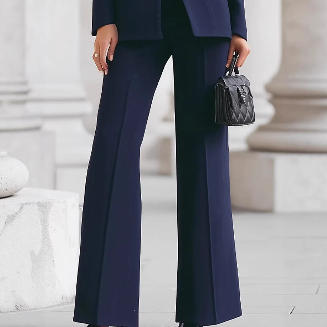 Damen Taillierter Blazer mit Stehkragen und High‑Waist ausgestellte Hose Nord Taschen