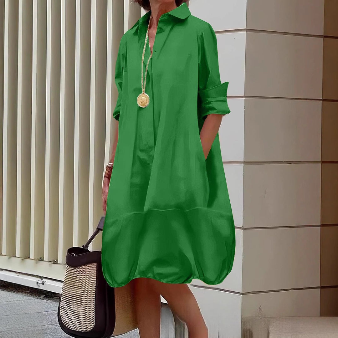 Damen Lässiges Hemdblusenkleid mit weit geschnittenem Saum Nord Taschen