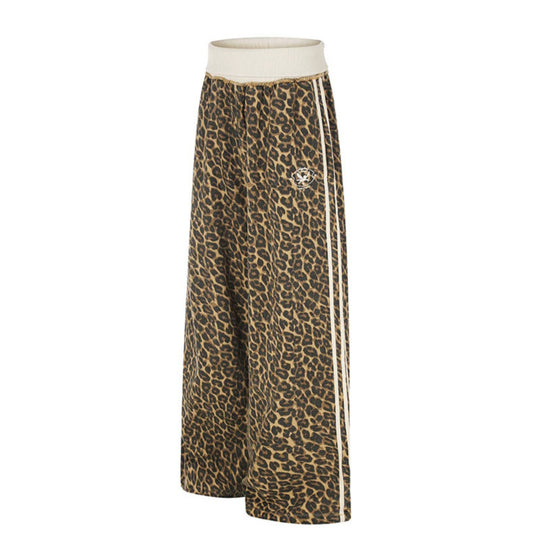Damen weite Palazzo-Jogginghose mit Leopardenprint und elastischem Rippbund Nord Taschen
