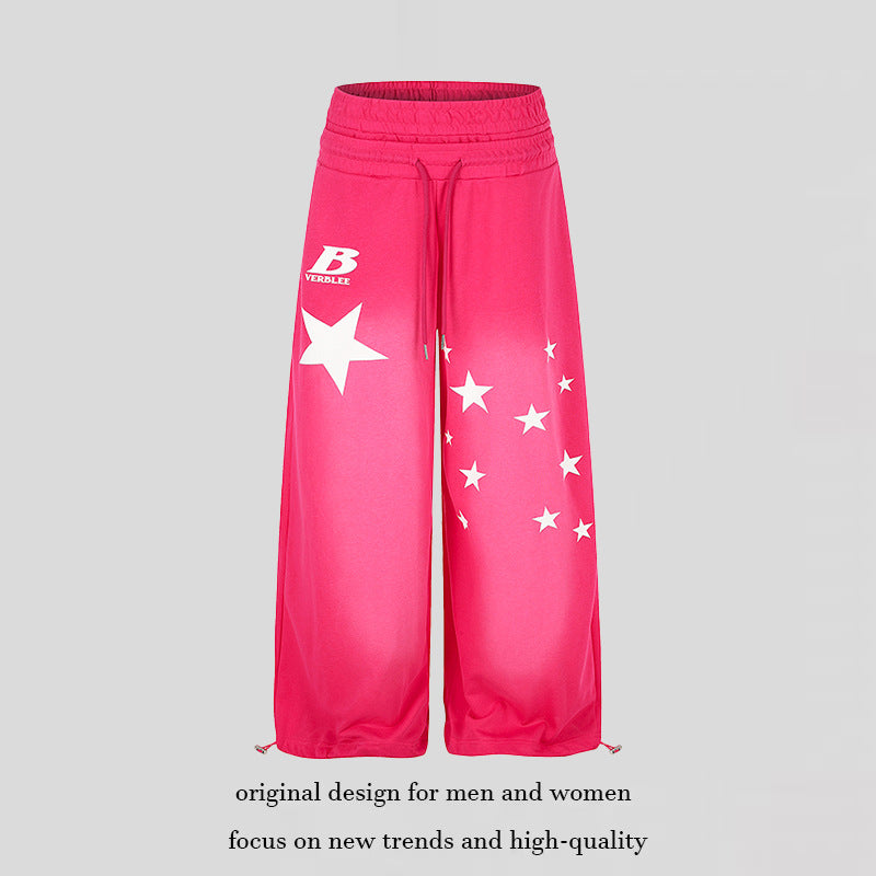 Damen Weite High‑Waist Palazzo-Loungehose aus Stretch-Jersey mit Elastikbund, Tunnelzug, verstellbaren Saumkordeln und Sternen-Print Nord Taschen