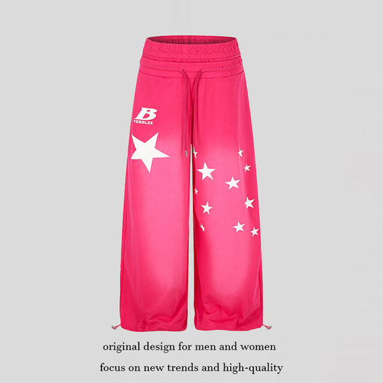 Damen Weite High‑Waist Palazzo-Loungehose aus Stretch-Jersey mit Elastikbund, Tunnelzug, verstellbaren Saumkordeln und Sternen-Print Nord Taschen