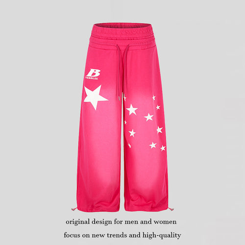 Damen Weite High‑Waist Palazzo-Loungehose aus Stretch-Jersey mit Elastikbund, Tunnelzug, verstellbaren Saumkordeln und Sternen-Print Nord Taschen
