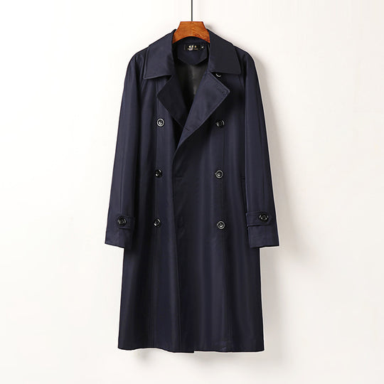 Herren Wasserabweisender Doppelreihiger Trenchcoat mit breitem Revers und knieumspielender Länge Nord Taschen