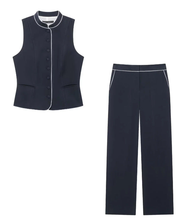Damen Weite hochtaillierte Palazzo‑Hose mit Kontrastpaspel Nord Taschen