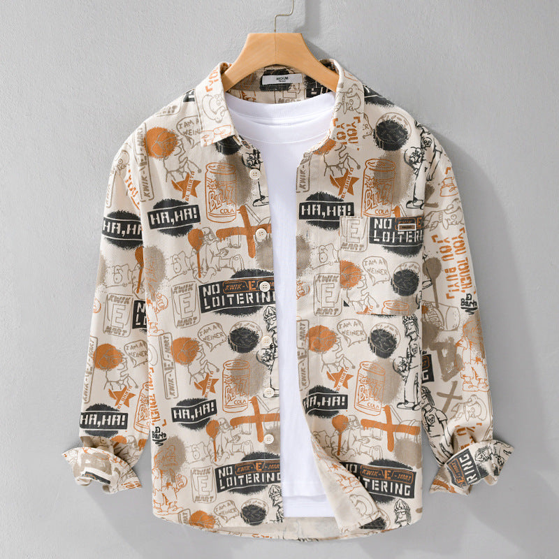 Herren Künstlerisches Grafik-Overshirt im Relaxed-Layering mit Allover-Sketchprint und Soft‑Touch‑Baumwollmix Nord Taschen