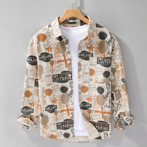 Herren Künstlerisches Grafik-Overshirt im Relaxed-Layering mit Allover-Sketchprint und Soft‑Touch‑Baumwollmix Nord Taschen