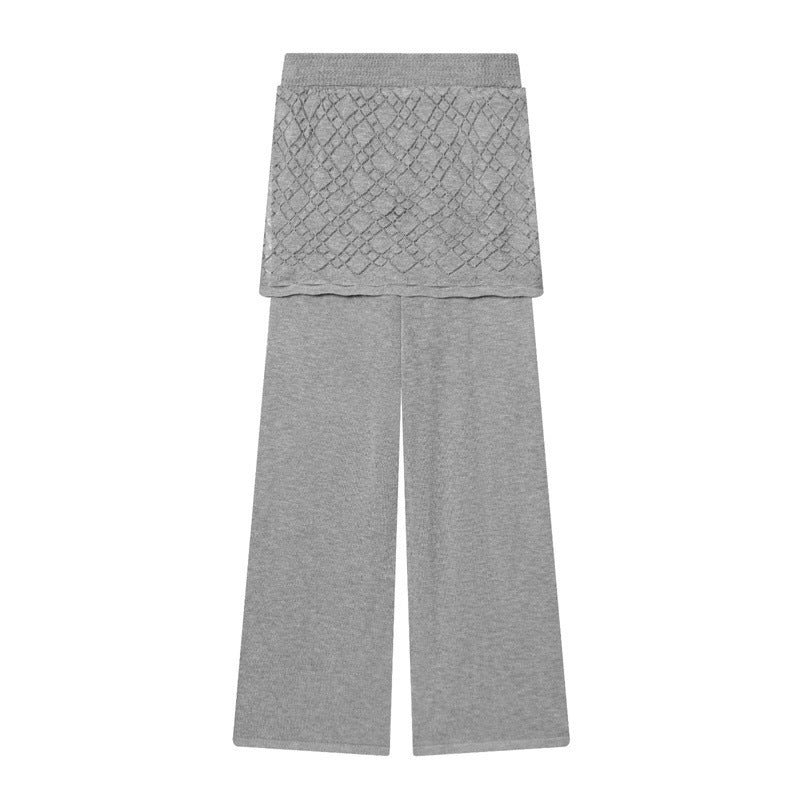 Damen Feinstrick-Loungewear-Set mit Rundhals-Pullover, weitem Palazzo und strukturierter Rock-Overlay Nord Taschen