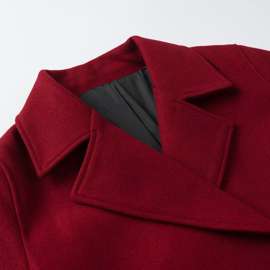 Damen Kurzer Doppelreihiger Wollmix-Kurzmantel mit großem Revers, Krempelmanschetten und Pattentaschen Nord Taschen